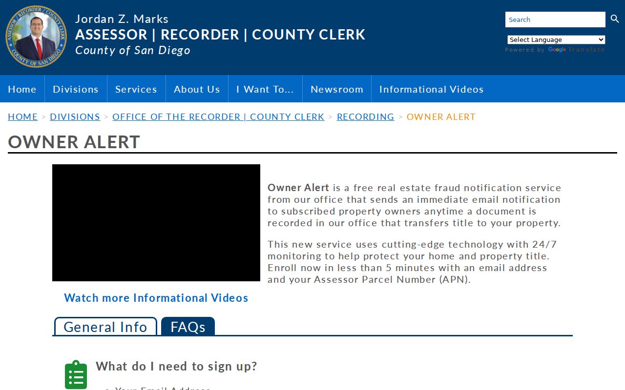 San Diego County people search Owner Alert service