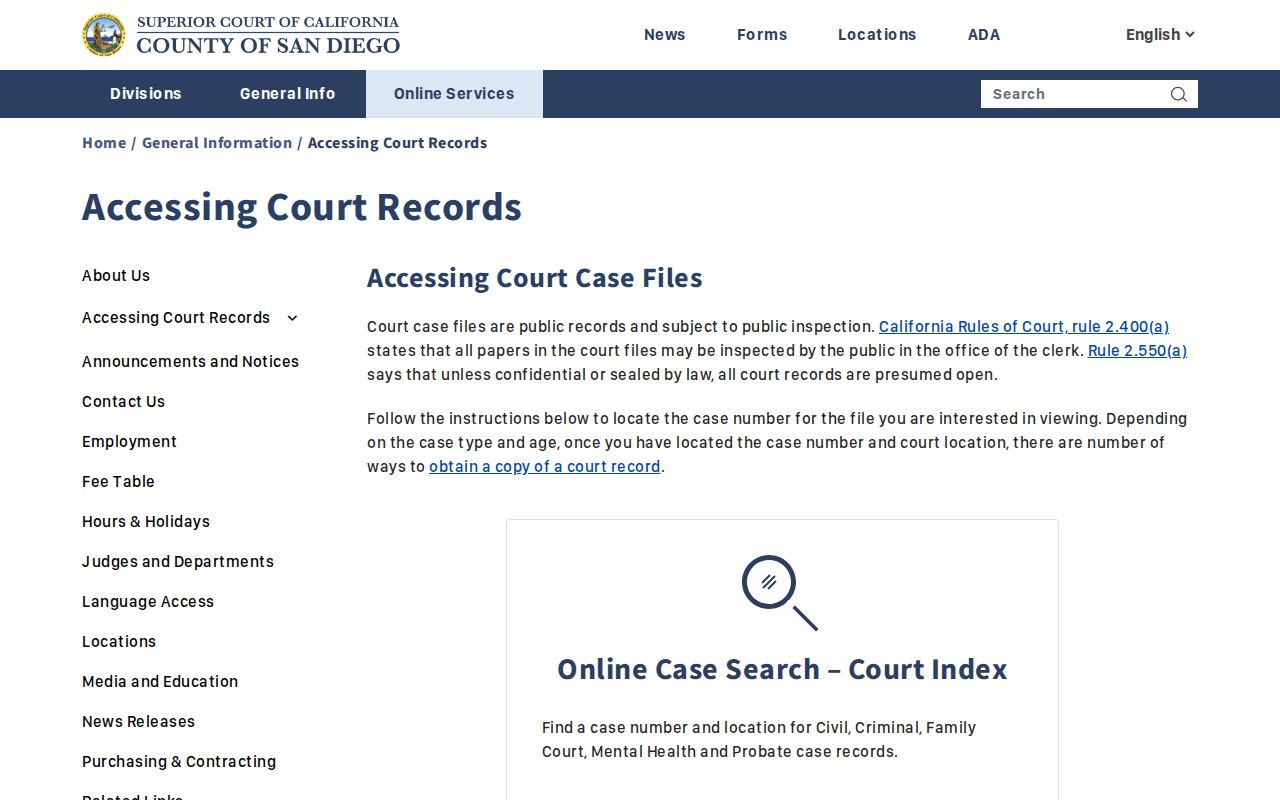 San Diego County people search court file access