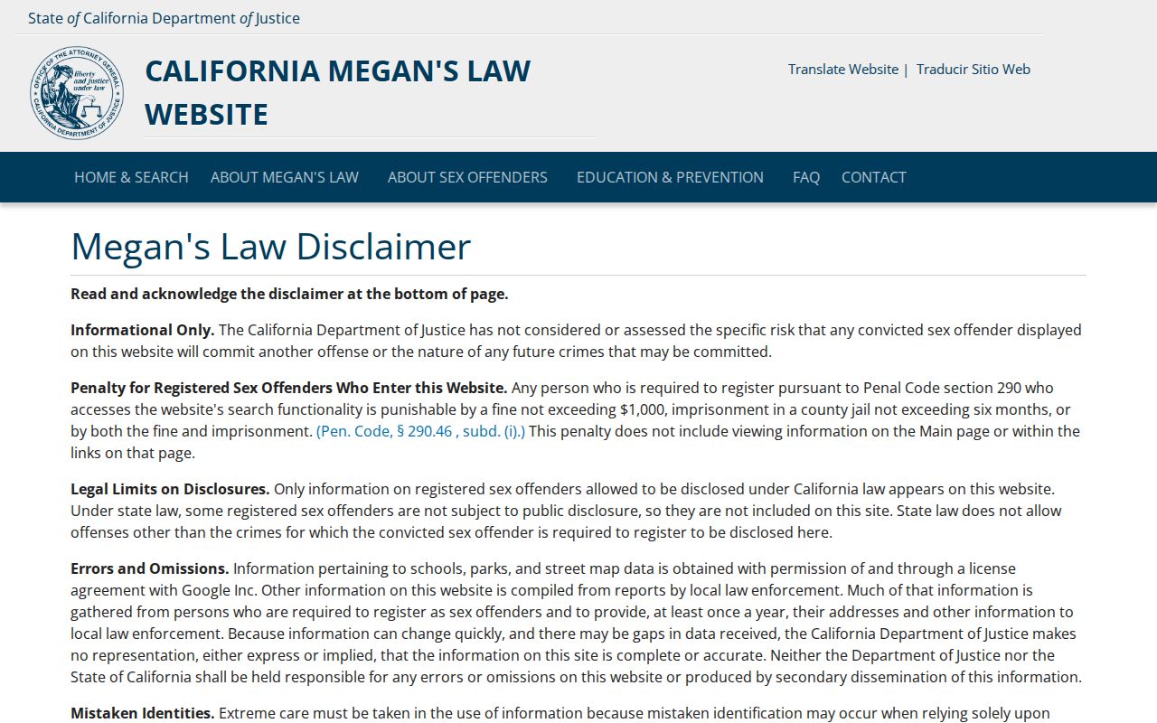 San Diego County public records access to California Megan's Law registry