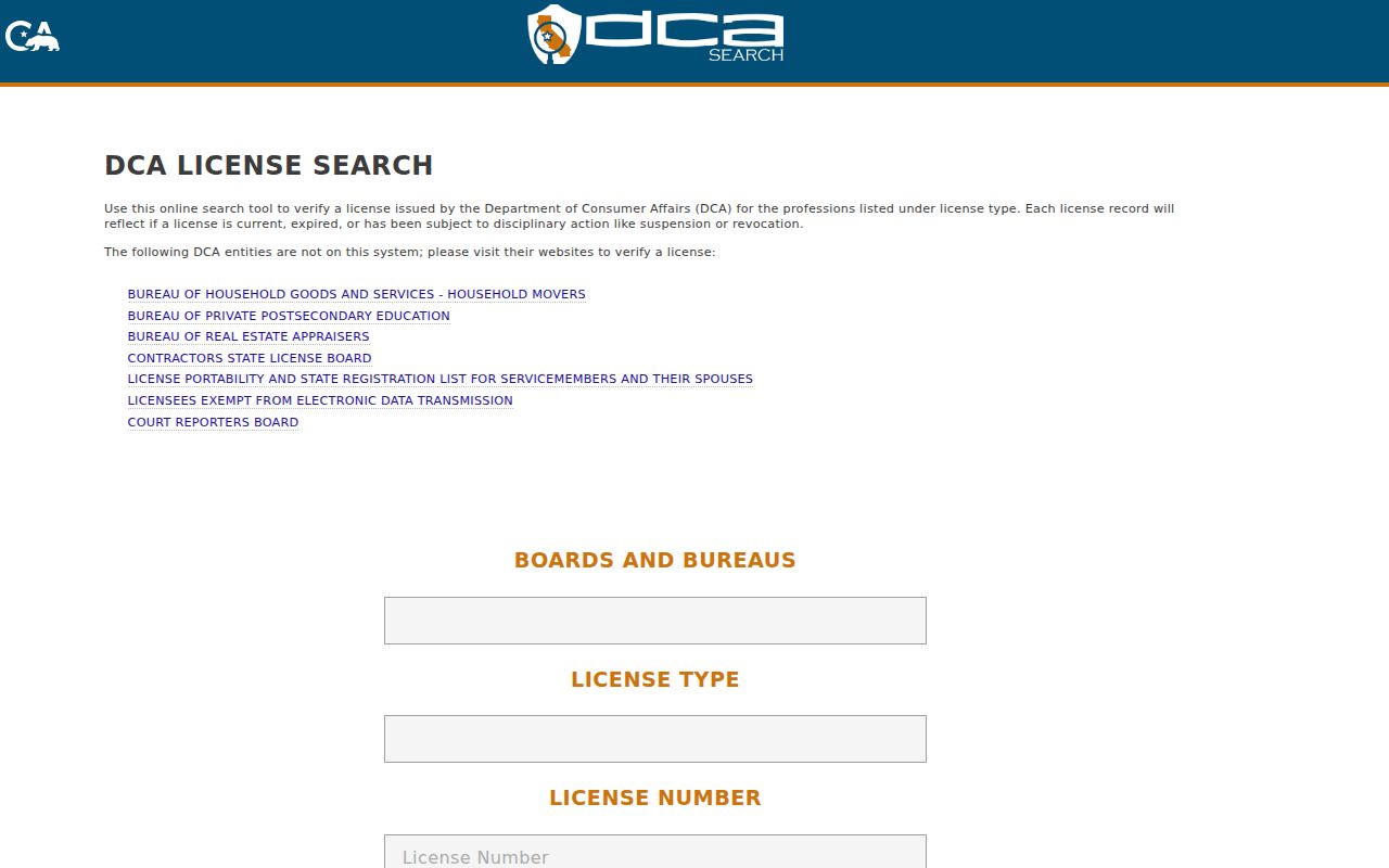 San Diego County public records in California DCA License Search